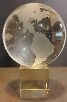 Vintage Spinning Crystal World Globe & Stand Frosted & Clear 4 1/2 Inch Diameter • $14.99