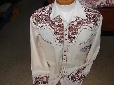 Scully Western Shirt Mens M Pearl Snap Long Sleeve Embroidered Grandma's House • $69.99