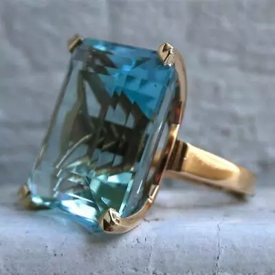 925 Sterling Silver Ring Aquamarine Vintage Jewelry Gemstone Big Size Women's :) • $5.49