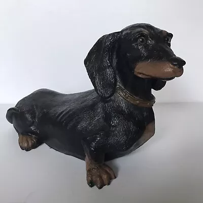 Vintage Dachshund Figurine Black Dog Statue Sculpture Dog 14” Universal Statuary • $28.99