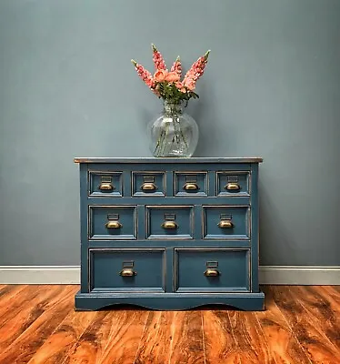 £310 • Buy Beautiful Blue Pine Apothecary Merchant Bank Of Drawers Chest Sideboard