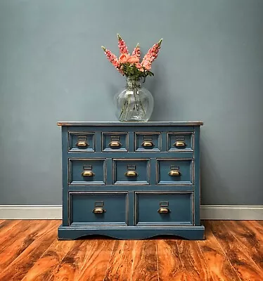 £310 • Buy Beautiful Blue Pine Apothecary Merchant Bank Of Drawers Chest Sideboard