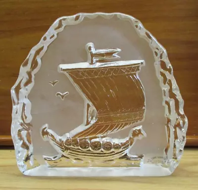 Vtg Mantorp Sweden Glass Viking Ship Swedish Boat Sculpture Ljund Souvenir Frost • $26