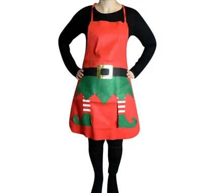 Adults Elf Apron Christmas Day Fancy Dress Party One Size Secret Santa Cook Chef • £3.29