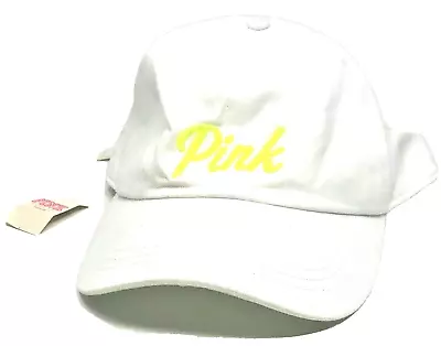 Victoria's Secret Pink White Cap Hat Neon Yellow Logo Baseball • $10.87