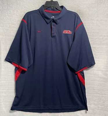 Nike NCAA Ole Miss Polo Shirt Mens 2XL Blue Red Short Sleeve Polyester Pullover • $12.50