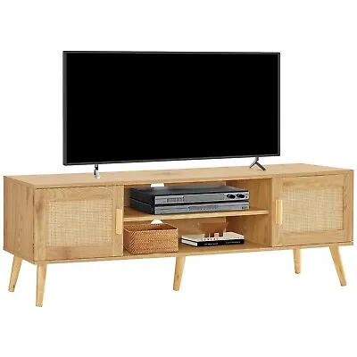 Boho Rattan TV Stand For 55 65 70 Inch TV With Adjustable Shelf And 2 Cabinets • $126.99