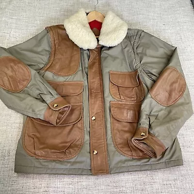 Vtg AUTHENTIC IMPORTS Bomber Style Shooting Jacket/Vest Sherpa Collar Mens L • $169.50