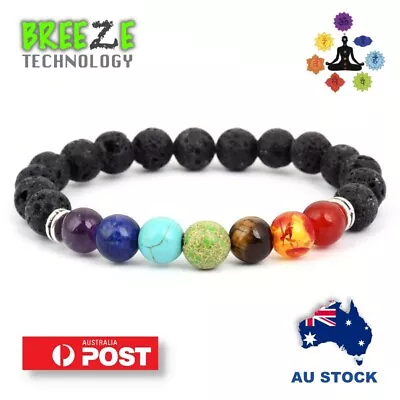 $4.90 • Buy Chakra Bracelet Healing Lava Stone Natural 7 Bead Oil Diffuser Aromatherapy 