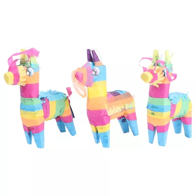 Colorful Donkey Pinata Figurines - Set Of 3 - Mexican Fiesta Party Decorations • £13.99