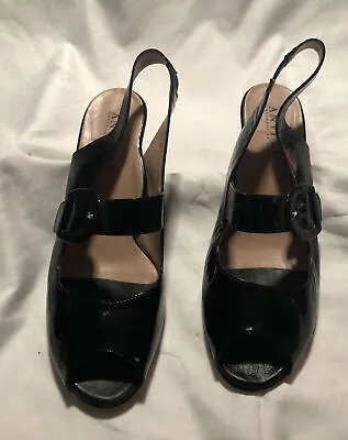 $35 • Buy Anyi Lu Tulip Heels Slingback Black Peep Toe Women's Sz 40 1/2 US 10
