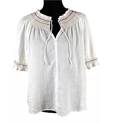 Madewell Rainbow Smocked Peasant Cotton Top Speckled Size Small NWT Boho • $21