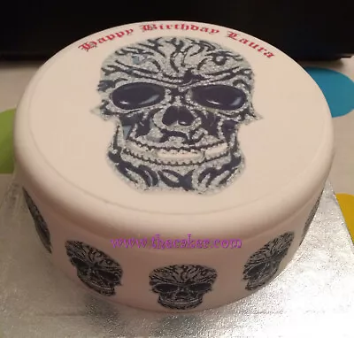 Skull Pre-cut Edible Icing Cake Topper Or Ribbon 01 • £5.45