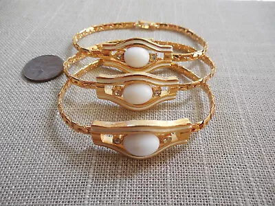 $12.99 • Buy Vintage NOS Quality Lot Of 3 White ENAMEL Gold Tone 7 1/4  Bracelets BR2