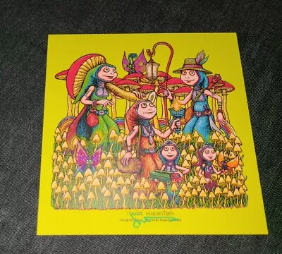 Marq Spusta Happy Harvesters 7x7 Mini Silkscreen Print Chartreuse Magic Mushroom • $75