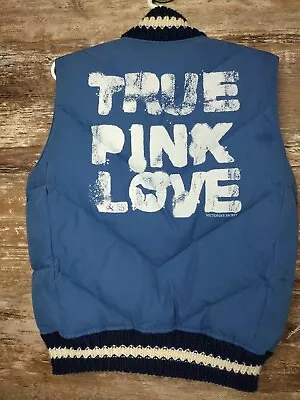 Victoria’s Secret Pink Vest Jacket Puffer Blue Logo Snowboard Down Feather M/L • $25.39