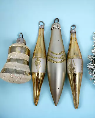 Vintage Christmas Mini Glass Mercury Ornaments Silver & Gold Teardrop & Bell • $16.99