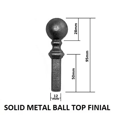 Black Railhead Ball Top 95mm H Wrought Iron Metal Finial Gate Fence *PACK 20* • £15