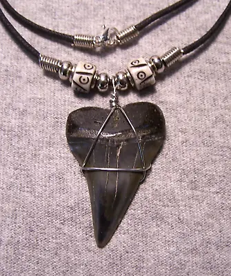 Shark Tooth Necklace 1 3/4  Mako Sharks Teeth Jaw Fossil Megalodon Dive Polished • $19