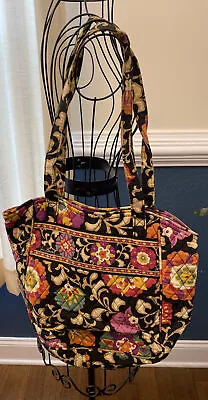 Vera Bradley Women Tote Bag Shoulder Purse Suzani Used Quilted Black Tan Green • $21.50