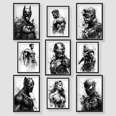 Black & White Marvel Avengers DC Classic Wall Art Poster Print Picture Gift • £3.49