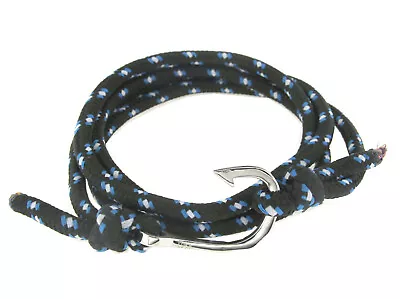 Nautical Fishhook Cord Wrap Bracelet Brown/Blue White Stainless Steel Bracelet • $7.99