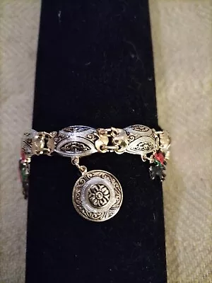 Stunning Antique Damascene Gold Plated Charm Bracelet With Matador Hat Guitar Sp • £35