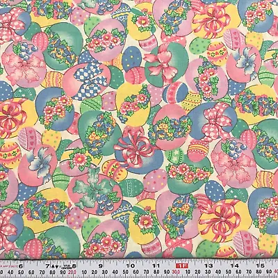 Vintage 1993 Fabric Traditions Floral Ribbons Easter Egg Cotton By The Half Yard • $9