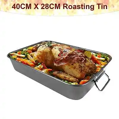 Large Deep Non Stick Roasting Baking Tray Oven Pan Dish Meat Turkey Tin Handles  • £14.95