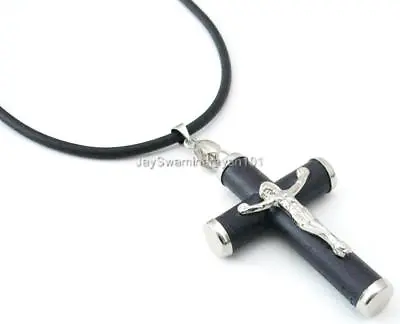 Mens Cross Necklace Adjust Black Cord Surfer Fashion • $6.99