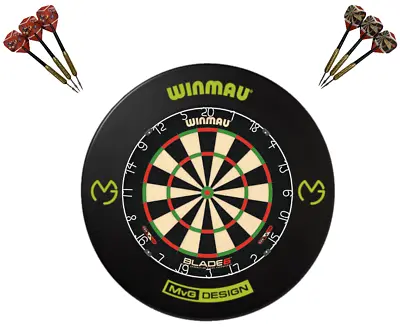 Winmau Blade 6 Dart Board + MVG Dartboard Surround + Darts Set Christmas Gifts • $289.95