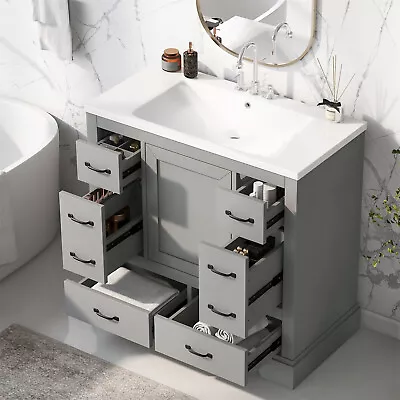 36  Bathroom Vanity With Sink Vanity Cabinet With Six Drawers&Adjustable Shelf • $302.99