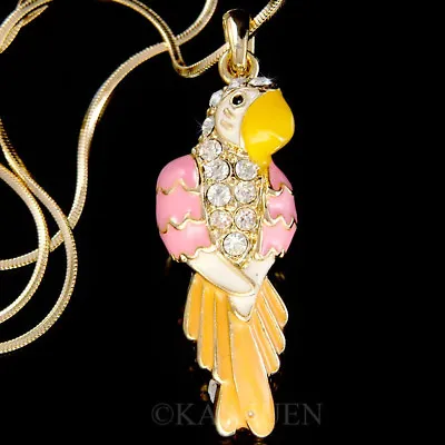 ~Pink Macaw Parrot Cockatiel Made With Swarovski Crystal Bird Gold Tone Necklace • $43