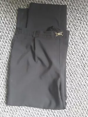 Lady's Black M & S Trousers Size 12 Short Part Elasticated Waist Polyester V • £2