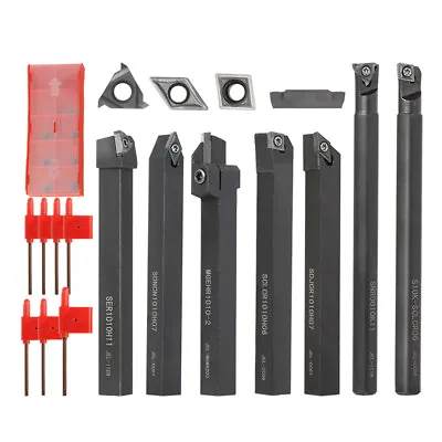 7pcs Lathe Turning Tool CNC Holder Boring Bar With Carbide Inserts Cutting Tools • £29.99