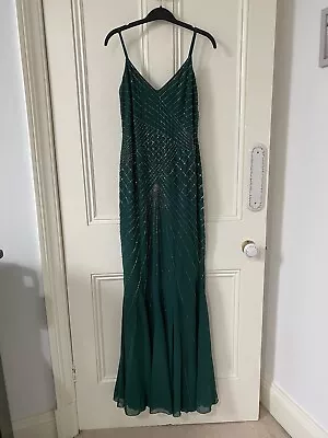 £25 • Buy Goddiva Emerald Green Beaded Prom Bridesmaid’s Long Dress Size 8 BNWT
