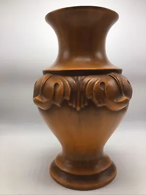 Haeger Vase Art Pottery 12” Ornate Leaf Carved Design Burnt Orange Vintage 1970s • $24.49