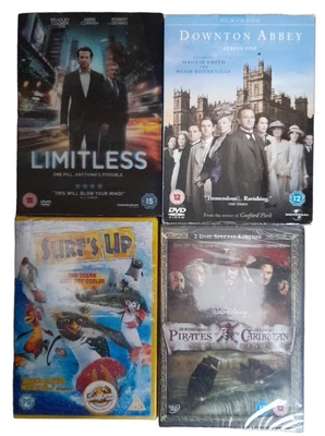 £9.99 • Buy 4 X DVDs Limitless Surfs Up Downtown Abbey (TV) S1 Pirates Of The Caribbean -New
