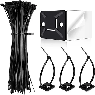 100x Cable Zip Ties Self Adhesive Cable Tie Mounts Base With Strong Sticky Pads • £4.81