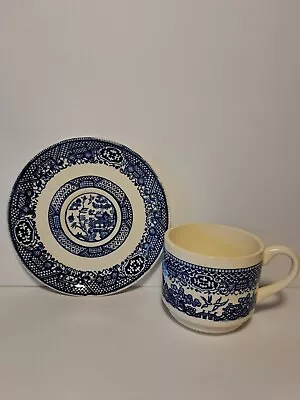 Vintage Blue Willow Cup And Saucer Vibrant Cobalt Design Nice USA • $7