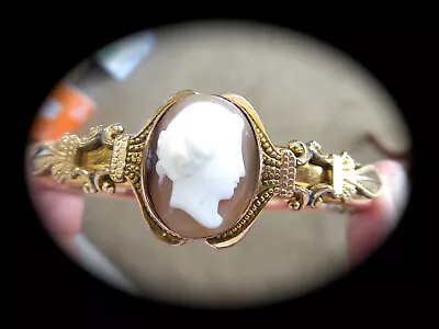 Rose  Gold Filled Victorian Carved Conch Shell Cameo Bangle Bracelet  7 5/8  • $225