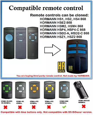 Remote Control Duplicator For HORMANN HS1 HS2 HS4 868 (Blue Button Only) • £14.85