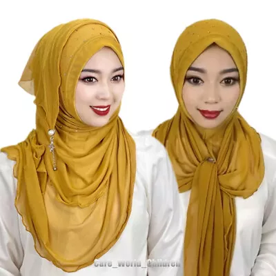 Women's Fashion Hijab Headscarf Muslim Headwear Malaysia Shawls Instant Turban • $8.37