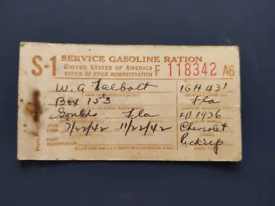 Vintage Wwii 1945 War Ration Milage Ration Card • $20