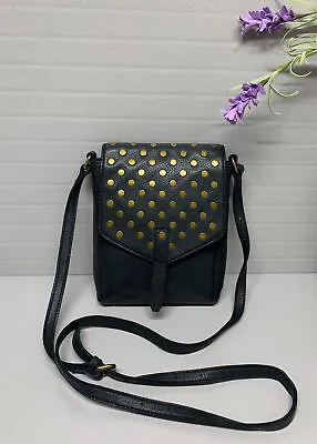 Linea Pelle Black Studded Leather Small Crossbody Bag~Classy! • $57.50