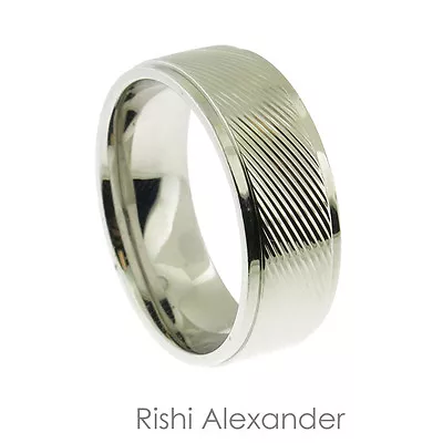 Stainless Steel Diagonal Etching Mens Wedding Band Ring • $9.99