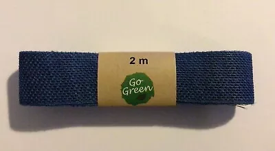 100% Linen Ribbon - 2m X 25mm - Blue Colour - Eco - Naturally Biodegradable • £2.25