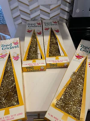 Vintage 1960s  Retro 4 Boxes Gold Christmas Garland Tinsel 18' Lidco USA • $8.99