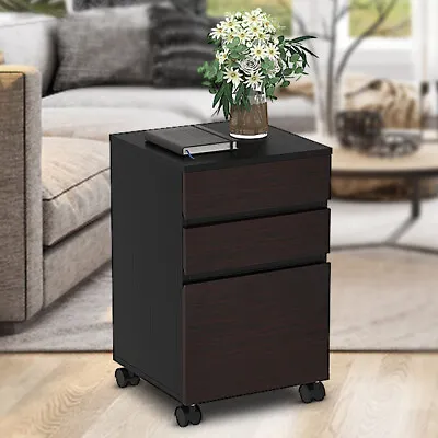 $78.99 • Buy File Cabinet Storage Organizer Moblie Rolling Drawer Filing Cabinet Black Brown