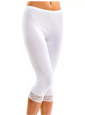 3/4 Cropped Capri Lace White Leggings Comfy Casual Beach Size 8 • £1.99